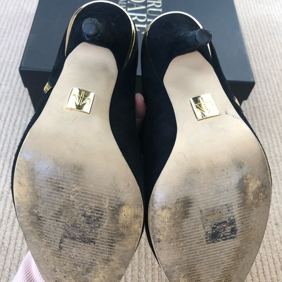 Black Suede ankle boots with gold accents - Picture 5 of 6